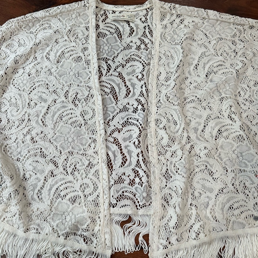 Abercrombie & Fitch Lace and Fringe Kimono Cream color One size - Picture 2 of 7